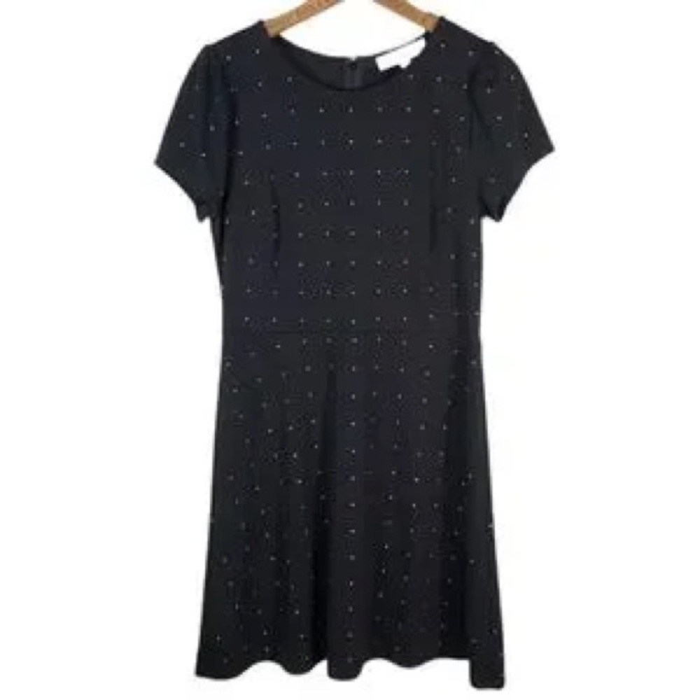 LOFT Fit and Flare Dress Womens Size 10 Navy Studded Short Sleeve A Line